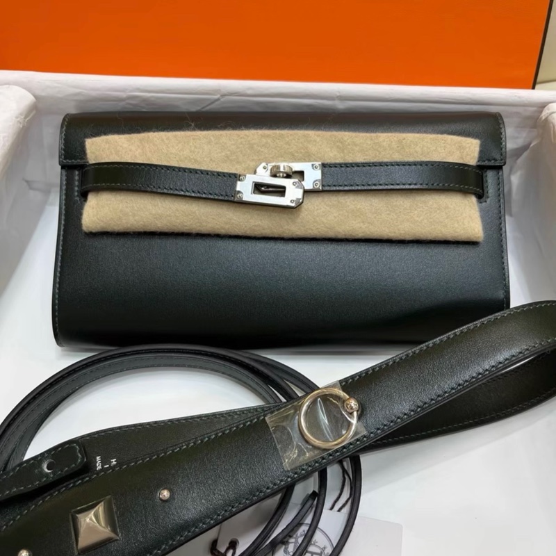 雙肩帶✨ hermes 愛馬仕 kelly togo 墨綠色 銀扣 box皮  W刻-0
