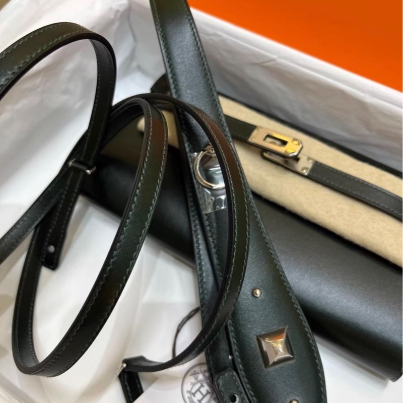 雙肩帶✨ hermes 愛馬仕 kelly togo 墨綠色 銀扣 box皮  W刻-7