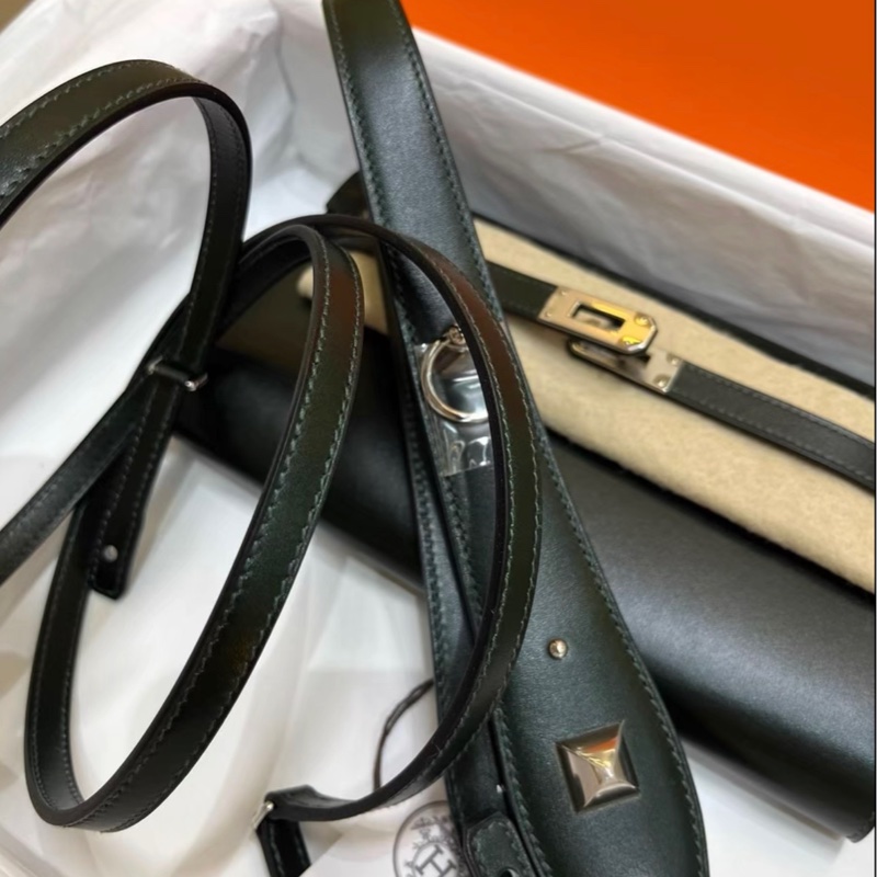 雙肩帶✨ hermes 愛馬仕 kelly togo 墨綠色 銀扣 box皮  W刻-8