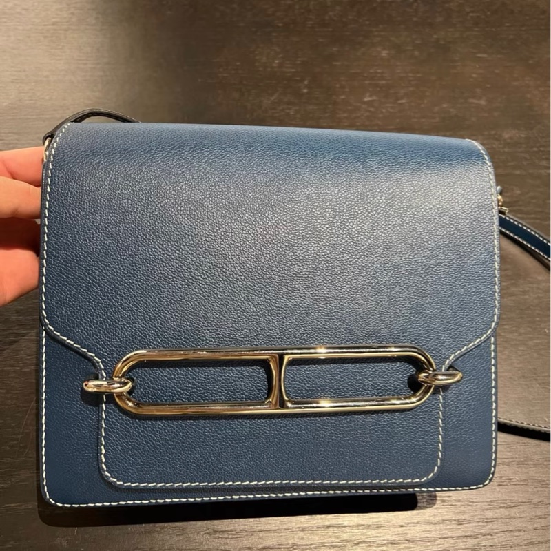 Hermes Roulis 23 藍色 豬鼻子 銀扣  很新 皮紋清晰邊邊角角也都很新-0