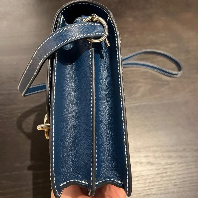 Hermes Roulis 23 藍色 豬鼻子 銀扣  很新 皮紋清晰邊邊角角也都很新-3