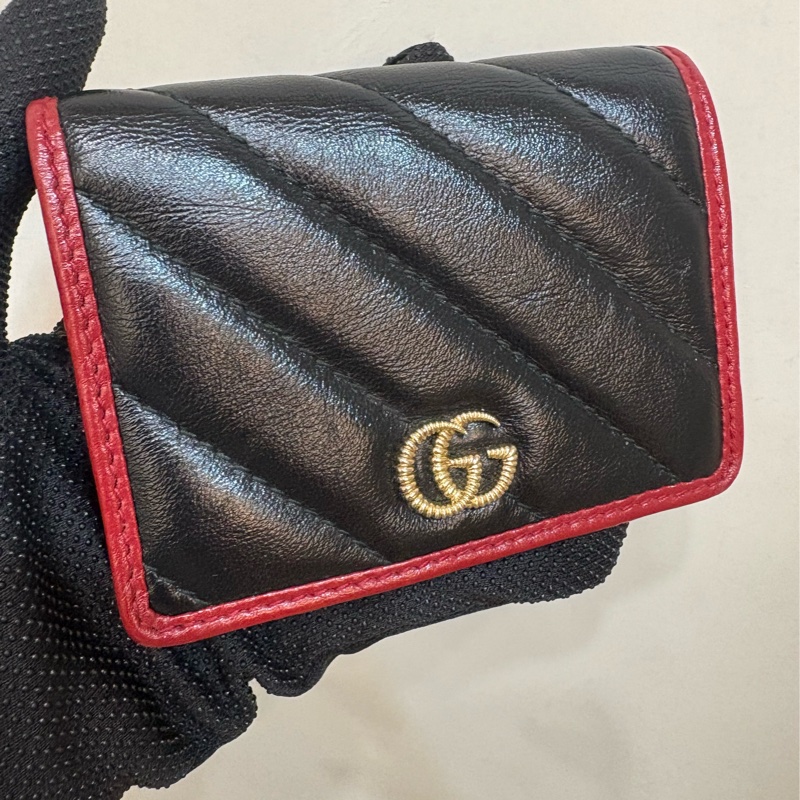 GUCCI 古馳 Marmont系列 皮革 拼色短夾-0
