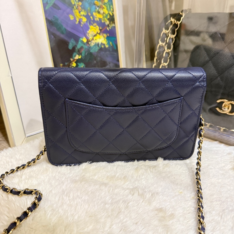 有點捨不得賣的香奈兒CHANEL W O C深藍牛皮 荔枝皮 荔紋 香奈兒 翻蓋斜背包-13