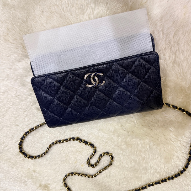 有點捨不得賣的香奈兒CHANEL W O C深藍牛皮 荔枝皮 荔紋 香奈兒 翻蓋斜背包-31