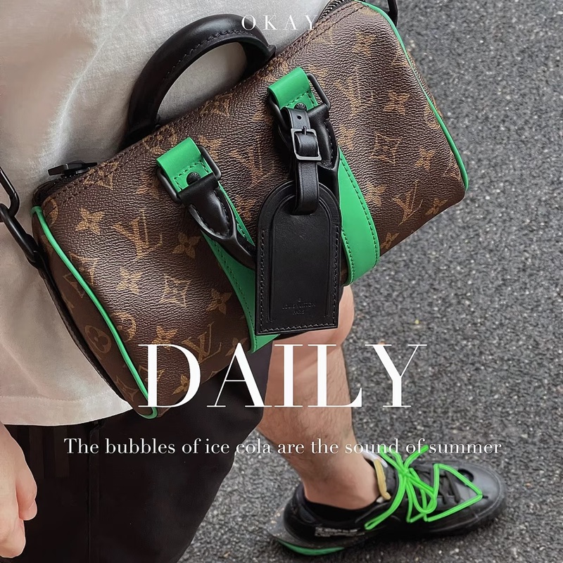 Louis Vuitton LV 經典老花拼綠色 Keepall25 斜背包-60