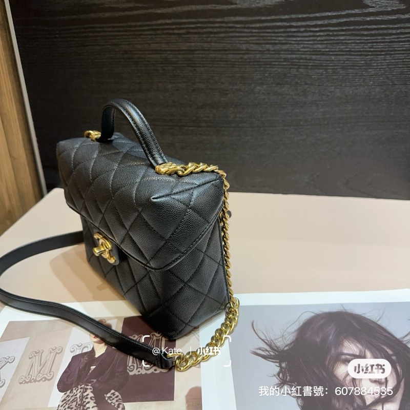 Chanel 黑荔枝牛皮牛奶盒子手提斜背包-2