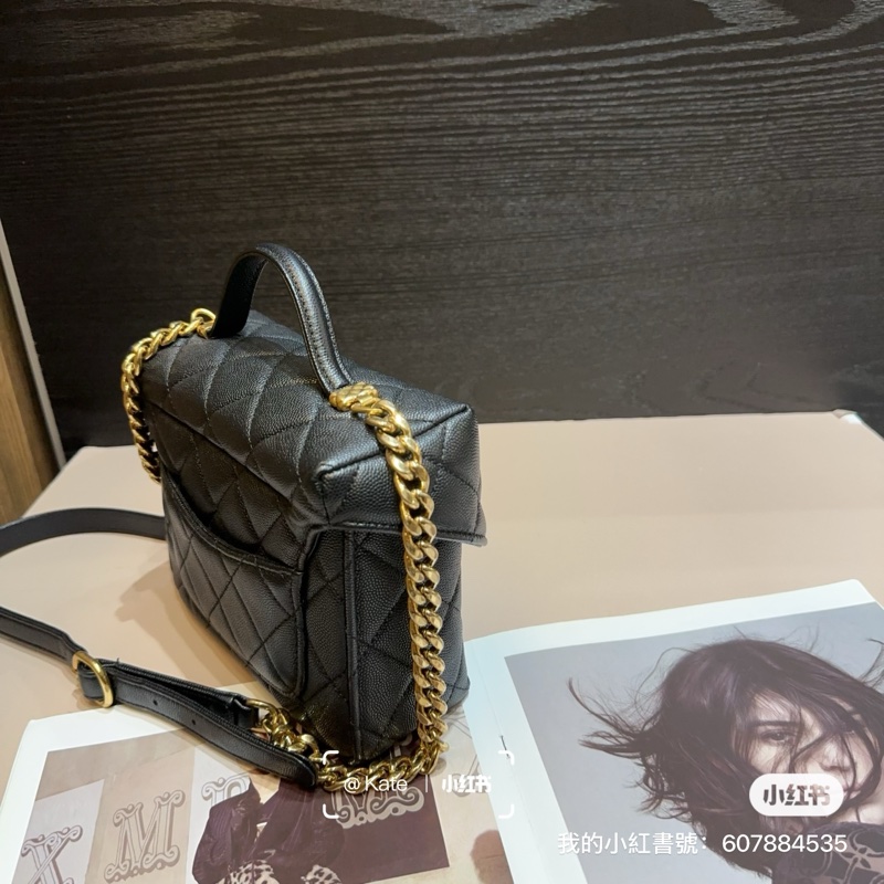 Chanel 黑荔枝牛皮牛奶盒子手提斜背包-3