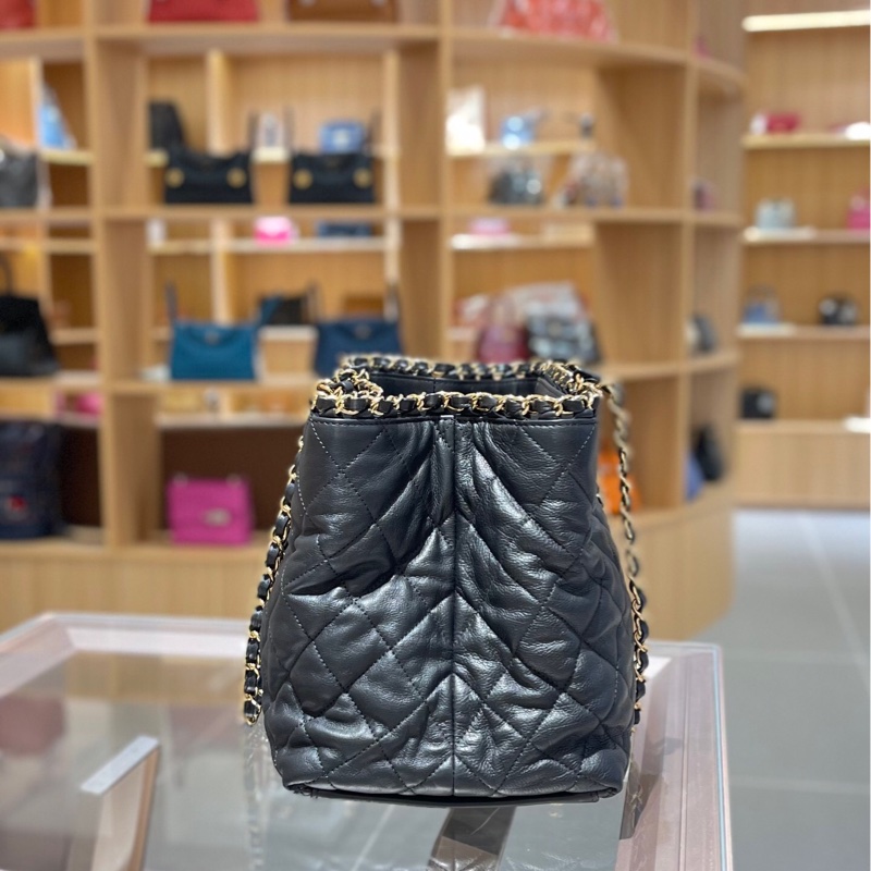 Chanel 香奈兒 購物袋鏈條tote包  黑金牛皮耐用 尺寸21*30.5*20,正常使用痕跡-3