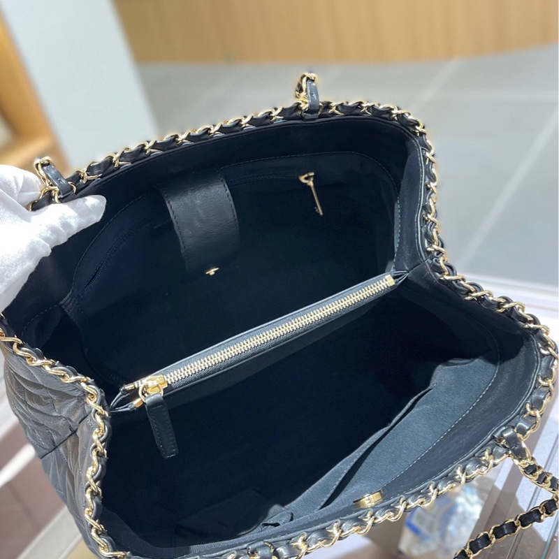 Chanel 香奈兒 購物袋鏈條tote包  黑金牛皮耐用 尺寸21*30.5*20,正常使用痕跡-5