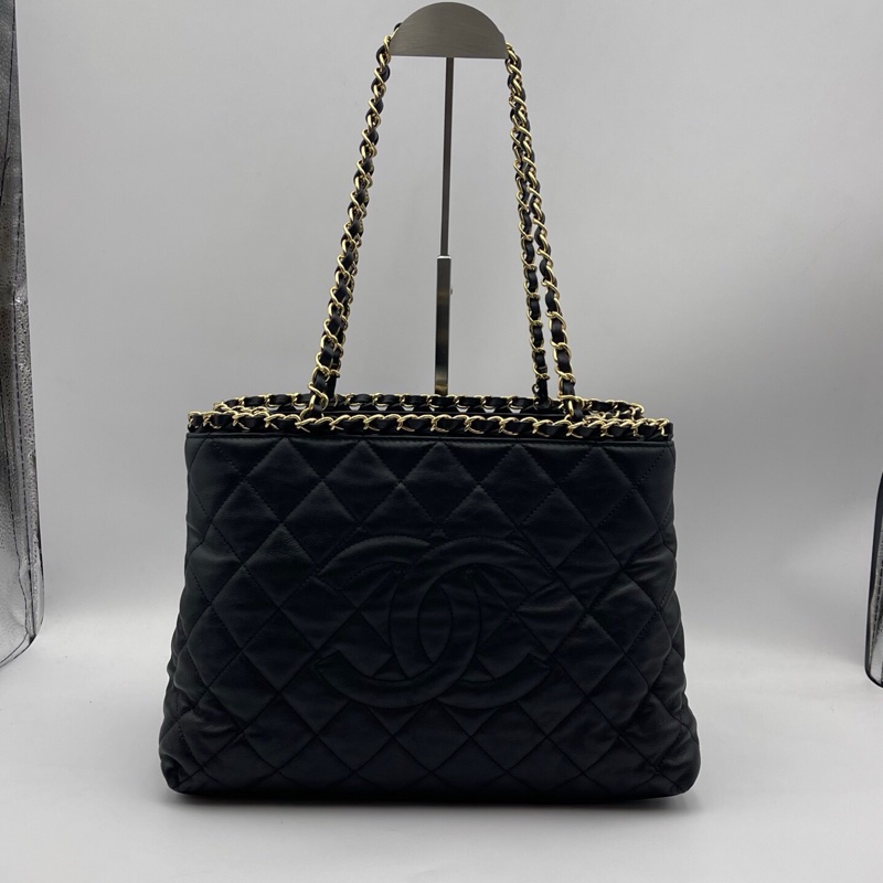 Chanel 香奈兒 購物袋鏈條tote包  黑金牛皮耐用 尺寸21*30.5*20,正常使用痕跡-8