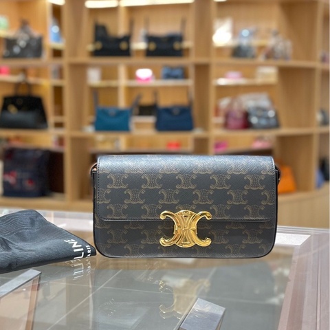 CELINE Claude Triomphe 棕色帆布單肩包