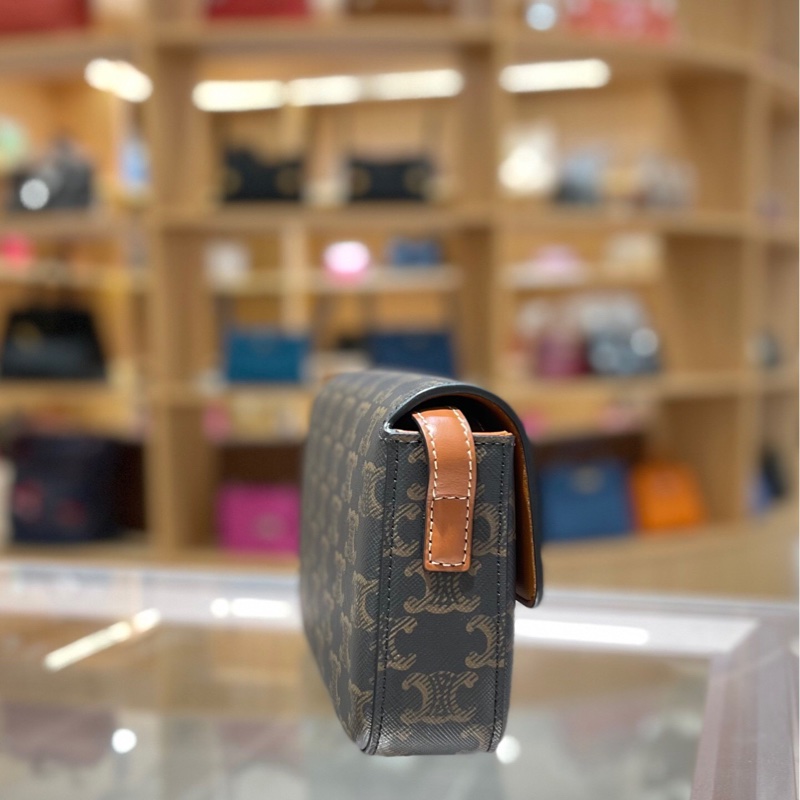 CELINE Claude Triomphe 棕色帆布單肩包-3