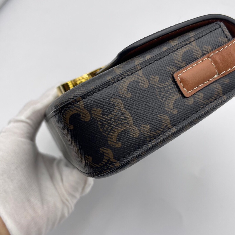 CELINE Claude Triomphe 棕色帆布單肩包-10