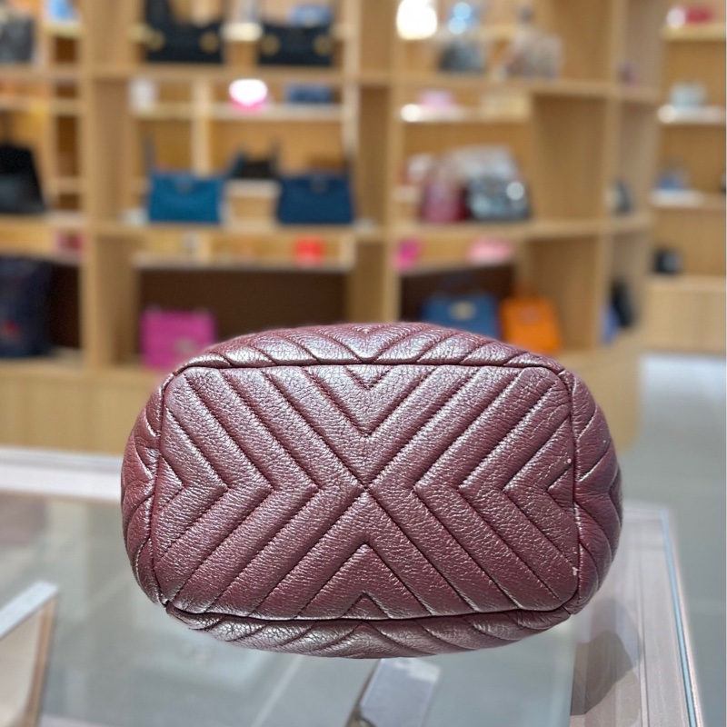 香奈兒 CC 水桶包 兩用單肩包 小牛皮 深紅色-2