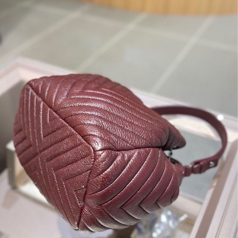 香奈兒 CC 水桶包 兩用單肩包 小牛皮 深紅色-3
