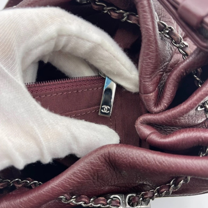 香奈兒 CC 水桶包 兩用單肩包 小牛皮 深紅色-13