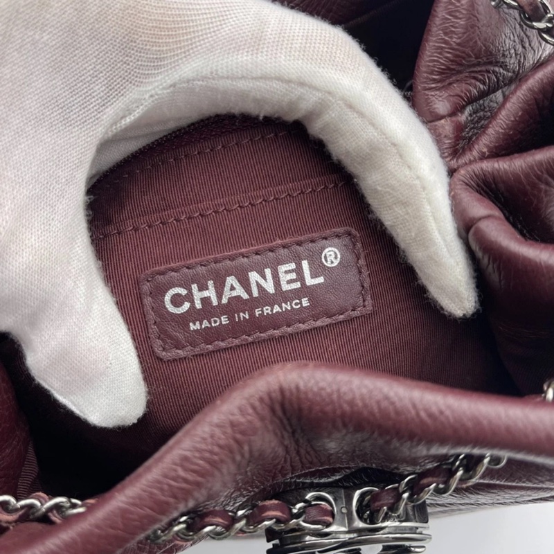 香奈兒 CC 水桶包 兩用單肩包 小牛皮 深紅色-15