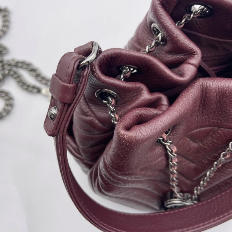 香奈兒 CC 水桶包 兩用單肩包 小牛皮 深紅色-20