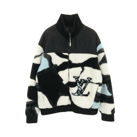 路易威登 LV 標誌抓絨外套 Blouson #L 聚酯腈綸 白色 黑色