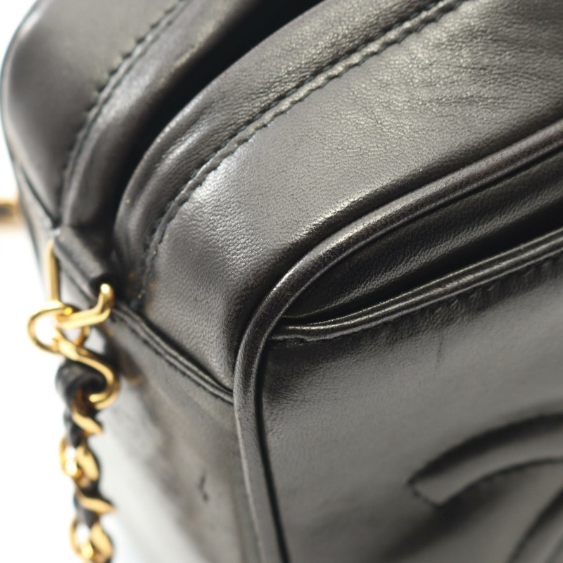 香奈兒三重 COCO 標誌鏈斜背包單肩包，流蘇羊皮，黑色，二手，金色五金-5