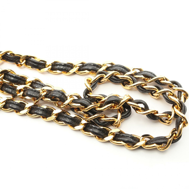 香奈兒三重 COCO 標誌鏈斜背包單肩包，流蘇羊皮，黑色，二手，金色五金-10