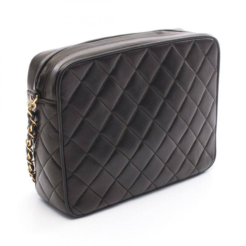 香奈兒 (CHANEL) Matelasse 鏈條斜挎包，流蘇羊皮，黑色，二手，金色五金-1