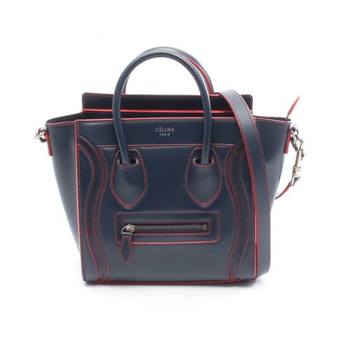 CELINE Luggage Nano Shopper 斜背單肩包 168243 皮革 海軍藍 紅色