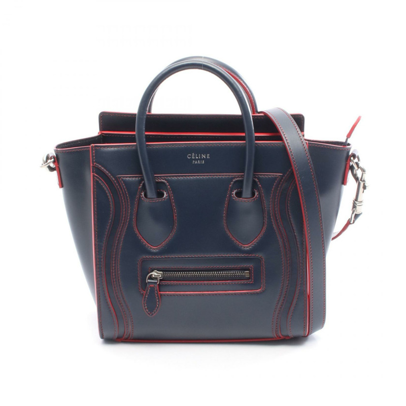 CELINE Luggage Nano Shopper 斜背單肩包 168243 皮革 海軍藍 紅色-0