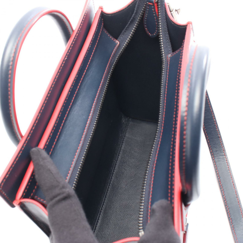 CELINE Luggage Nano Shopper 斜背單肩包 168243 皮革 海軍藍 紅色-2