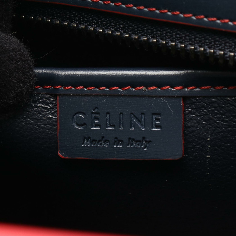 CELINE Luggage Nano Shopper 斜背單肩包 168243 皮革 海軍藍 紅色-3