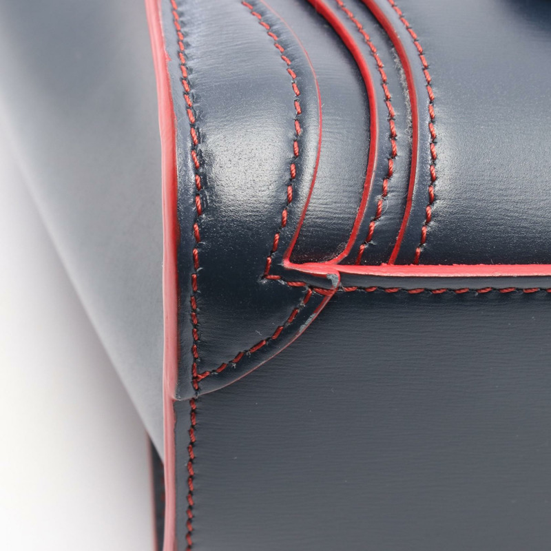 CELINE Luggage Nano Shopper 斜背單肩包 168243 皮革 海軍藍 紅色-5