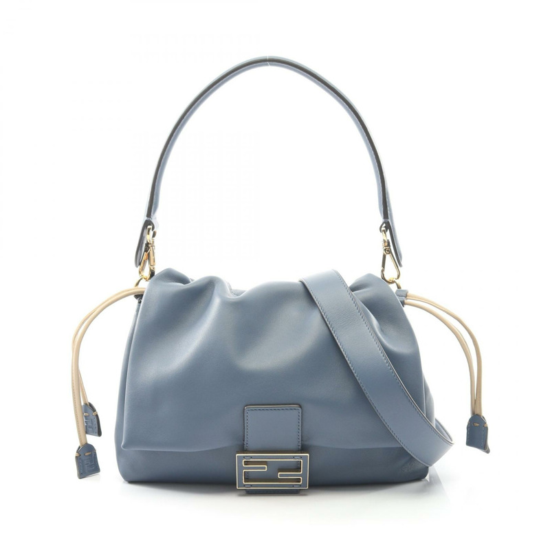 FENDI Mamma Baguette 中型單肩包 8BR833 皮革 藍色 二手 女士-0