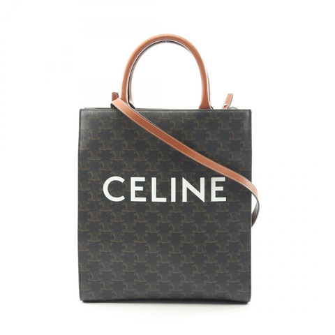 CELINE 小號筆電 Cabas Triomphe 托特斜背包 191542 帆布皮革 BK