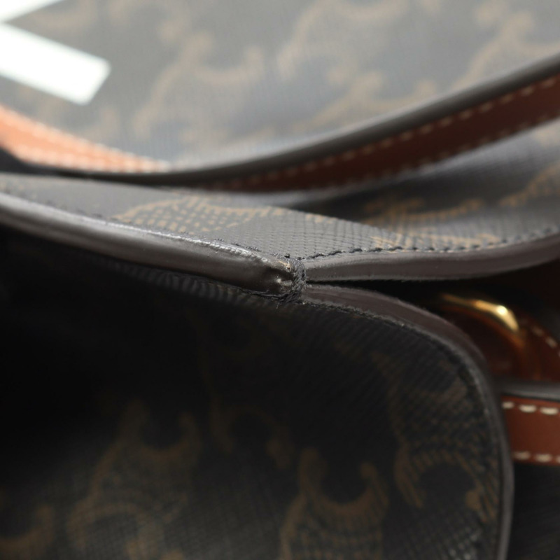 CELINE 小號筆電 Cabas Triomphe 托特斜背包 191542 帆布皮革 BK-6