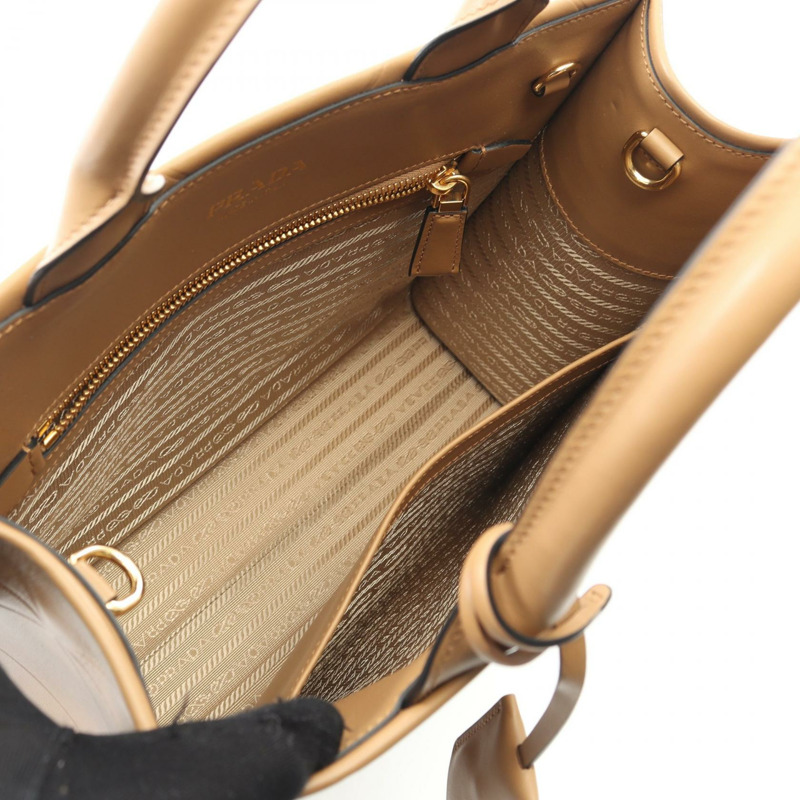 PRADA Symbol Topstitch 托特肩斜背包 1BA378 皮革 駝色 二手-2