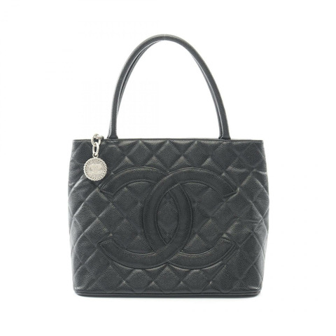 香奈兒 (CHANEL) Medallion 手提包，黑色小牛皮材質，二手，女士款，帶五金配件