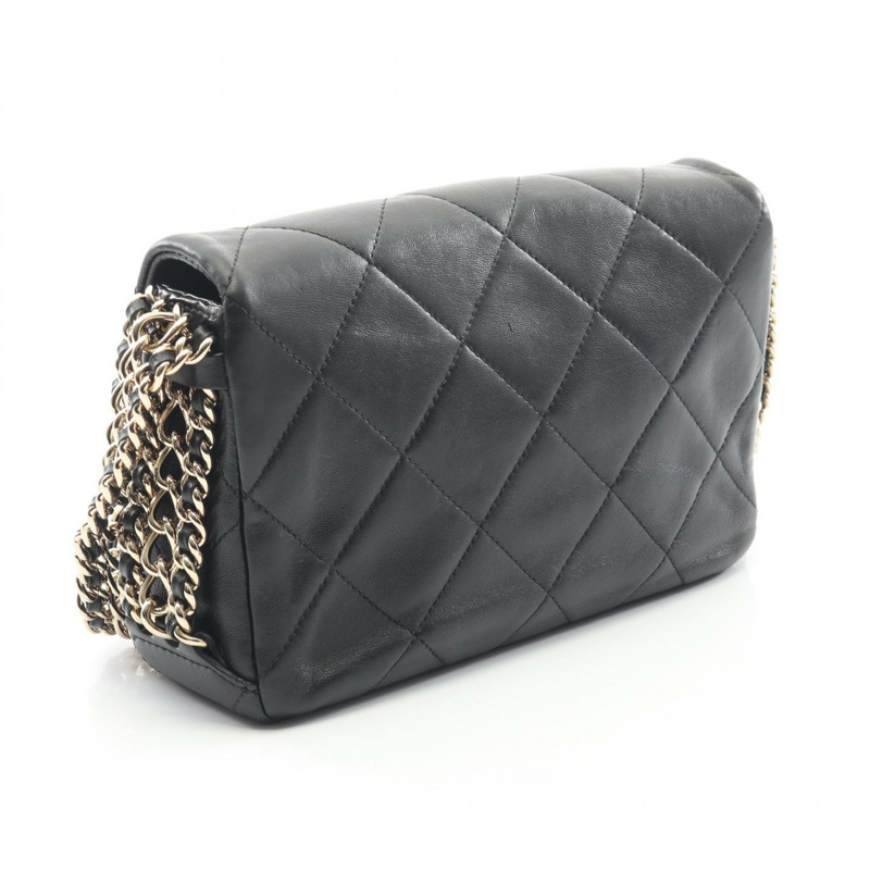 香奈兒 (CHANEL) 絎縫鏈條斜挎單肩包，羊皮材質，黑色，二手，女士款，金色五金-1