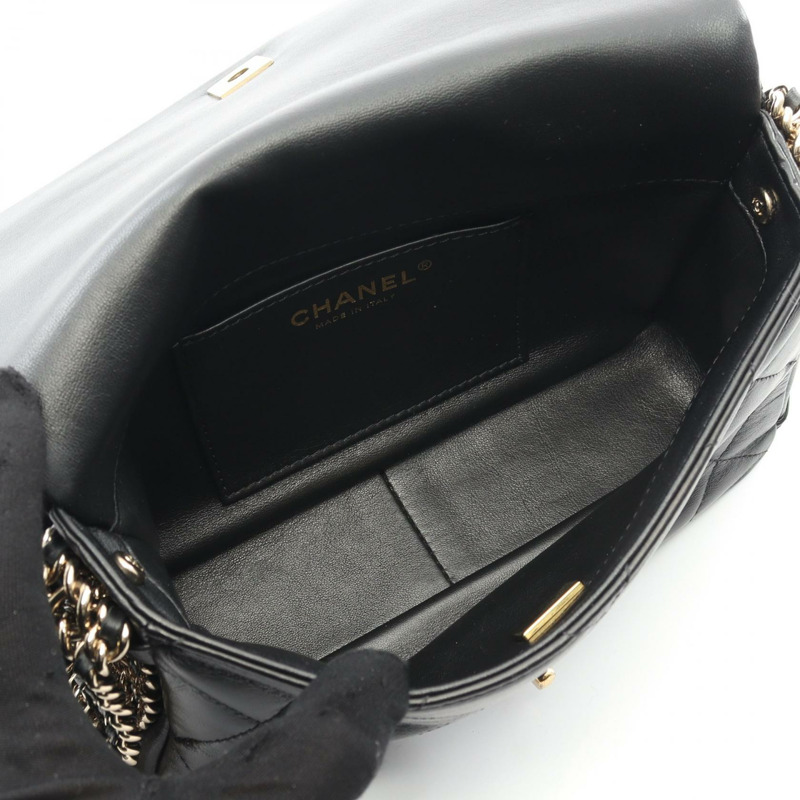 香奈兒 (CHANEL) 絎縫鏈條斜挎單肩包，羊皮材質，黑色，二手，女士款，金色五金-2