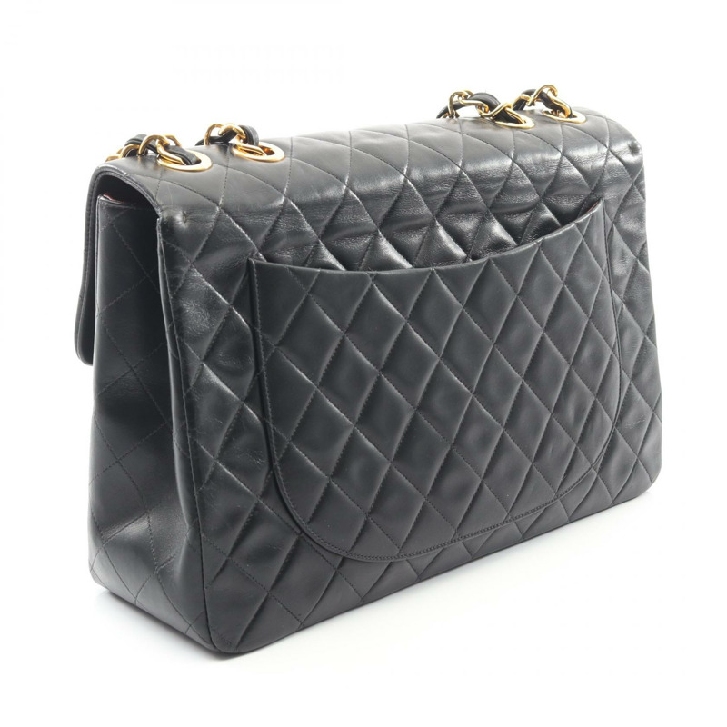 香奈兒 Jumbo Matelasse 34 單翻蓋鏈條肩背包，羊皮材質，黑色，二手，金色五金-1