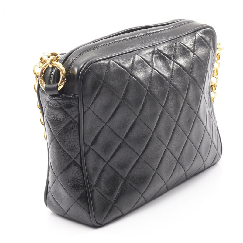 香奈兒 (CHANEL) Matelasse 鏈條斜挎包，流蘇羊皮，黑色，二手，金色五金-1