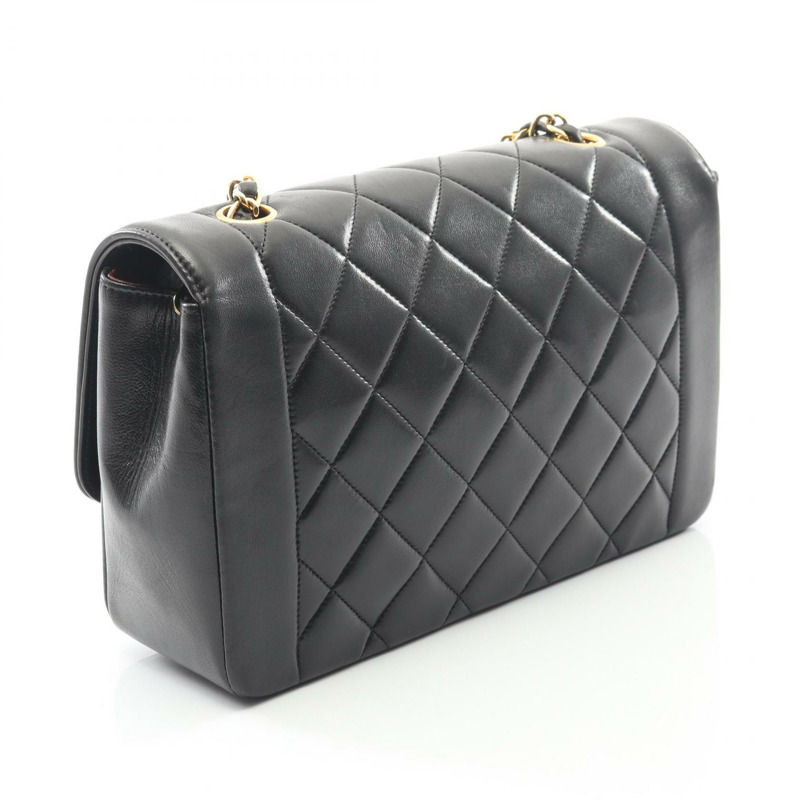 香奈兒 (CHANEL) 絎縫 Diana 翻蓋鏈條斜挎包,羊皮材質,黑色,二手,金色五金-1