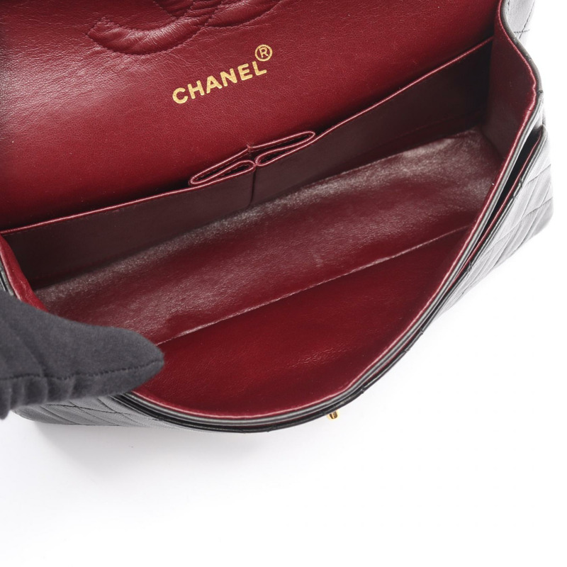 香奈兒 (CHANEL) Matelasse W 翻蓋鏈條單肩包，羊皮材質，黑色，二手，女士款，金色五金-2