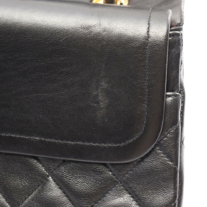 香奈兒 (CHANEL) Matelasse W 翻蓋鏈條單肩包，羊皮材質，黑色，二手，女士款，金色五金-5