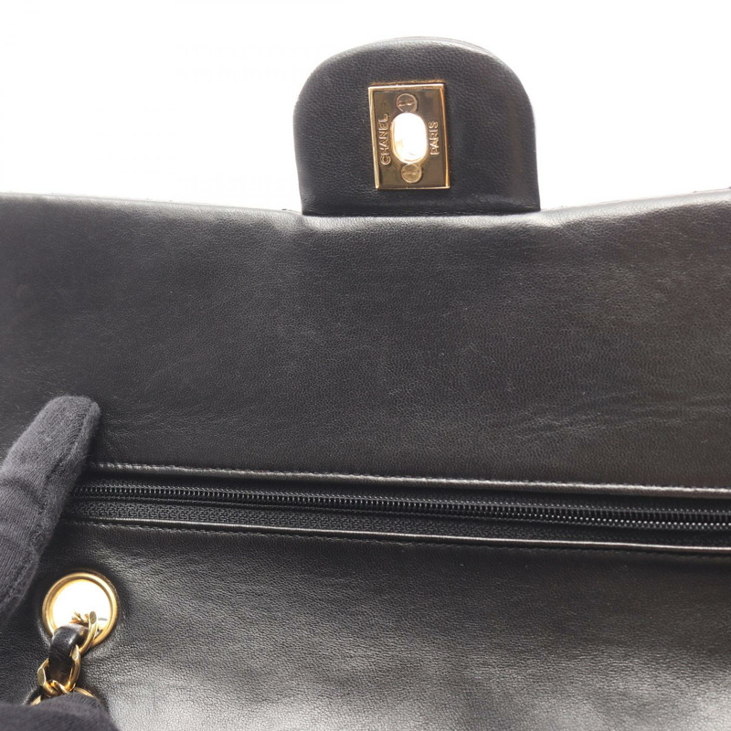 香奈兒 (CHANEL) Matelasse W 翻蓋鏈條單肩包，羊皮材質，黑色，二手，女士款，金色五金-6