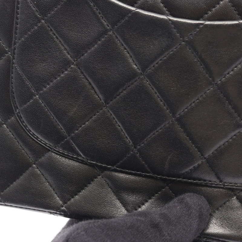 香奈兒 (CHANEL) Matelasse W 翻蓋鏈條單肩包，羊皮材質，黑色，二手，女士款，金色五金-8
