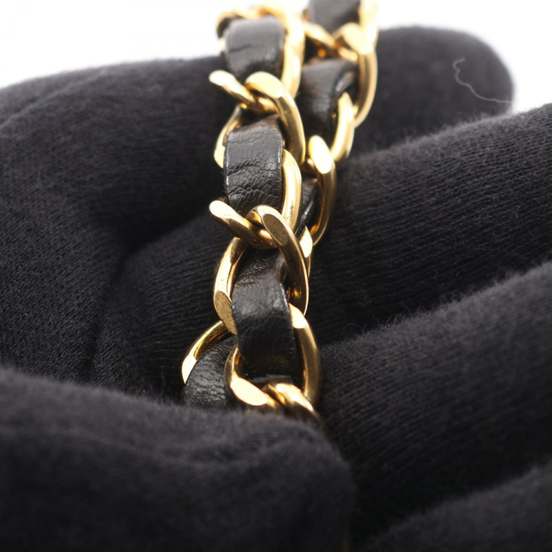 香奈兒 (CHANEL) Matelasse W 翻蓋鏈條單肩包，羊皮材質，黑色，二手，女士款，金色五金-10