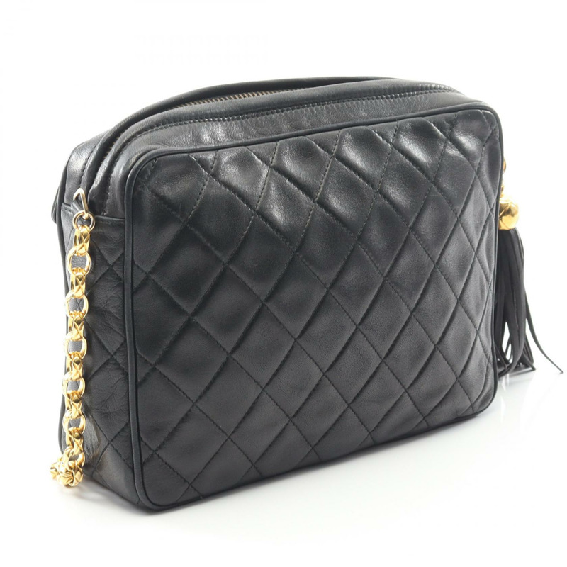 香奈兒 (CHANEL) 絎縫鏈條斜挎單肩包，羊皮材質，黑色，二手，女士款，金色五金-1