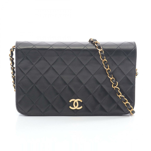 香奈兒 (CHANEL) Matelasse 全翻蓋鏈條單肩背包 A03568 羊皮黑 二手 金色五金