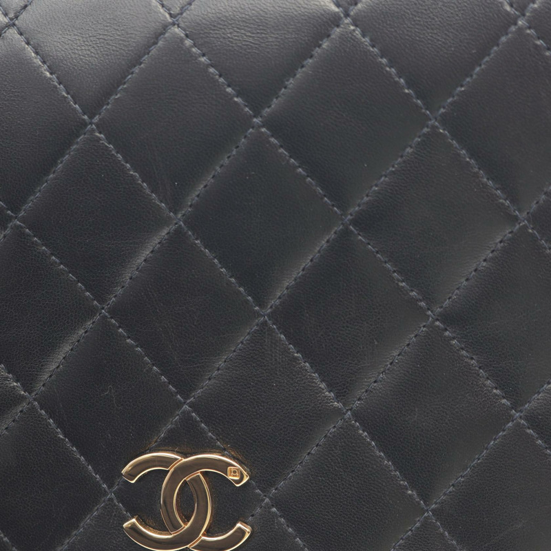 香奈兒 (CHANEL) Matelasse 全翻蓋鏈條單肩背包 A03568 羊皮黑 二手 金色五金-11