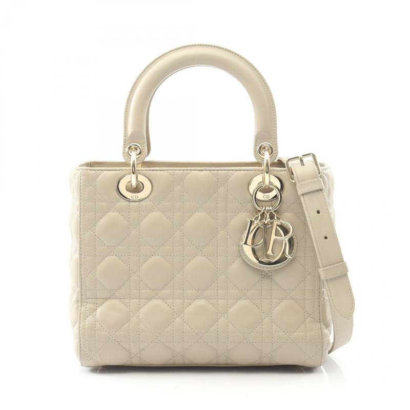 Christian Dior LADY DIOR Cannage 斜背包 M05650NGE 皮革 米色 二手-0